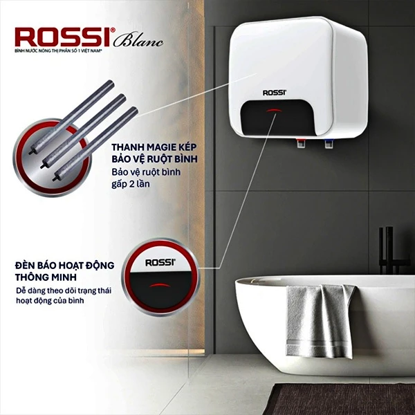 Bình nóng lạnh gián tiếp Rossi Blanc Vuông – 15SQ - Ảnh 3